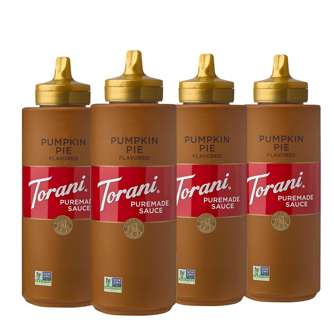 Torani Puremade Sauce, Pumpkin Pie, Squeeze Bottle, 16.5 Ounces 4 Pack, Best By: 15 MAY 26