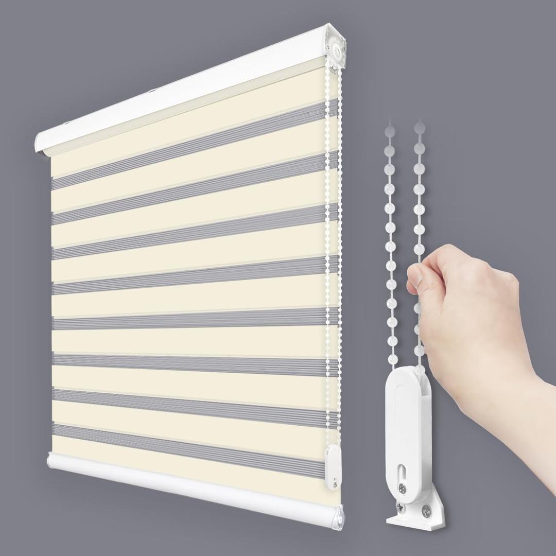 Foiresoft Custom Zebra Blinds for Windows [W10-110 x H10-115 Inch, Ivory, Basic], Light Filtering Dual Layer Roller Shades, 13 Colors, Customizable Options