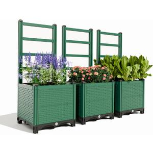 Outdoor Raised Garden Bed - Stackable Vertical Planter with Trellis for Vegetables & Flowers | Durable Resin, Tool-Free Assembly | Perfect for Balcony, Patio, Deck (47.24" H)