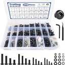 2000PCS Metric Screws Assortment Kit, M2 M3 M4 M5 Bolts and Nuts with Lock and Flat Washers, 10.9 Grade Alloy Steel Metric Bolt Assortment Kit