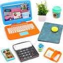 XIAPIA 10 Pcs Pretend Play Home Office Toys, Pretend Play for Toddlers 3-5-7, Pretend Play Sets with Kids Laptop, Pop-Up Calculator, Notebook, Watch, Coffee & Plant, Birthday Gift for 3 4 5 6 7 Year, child-size