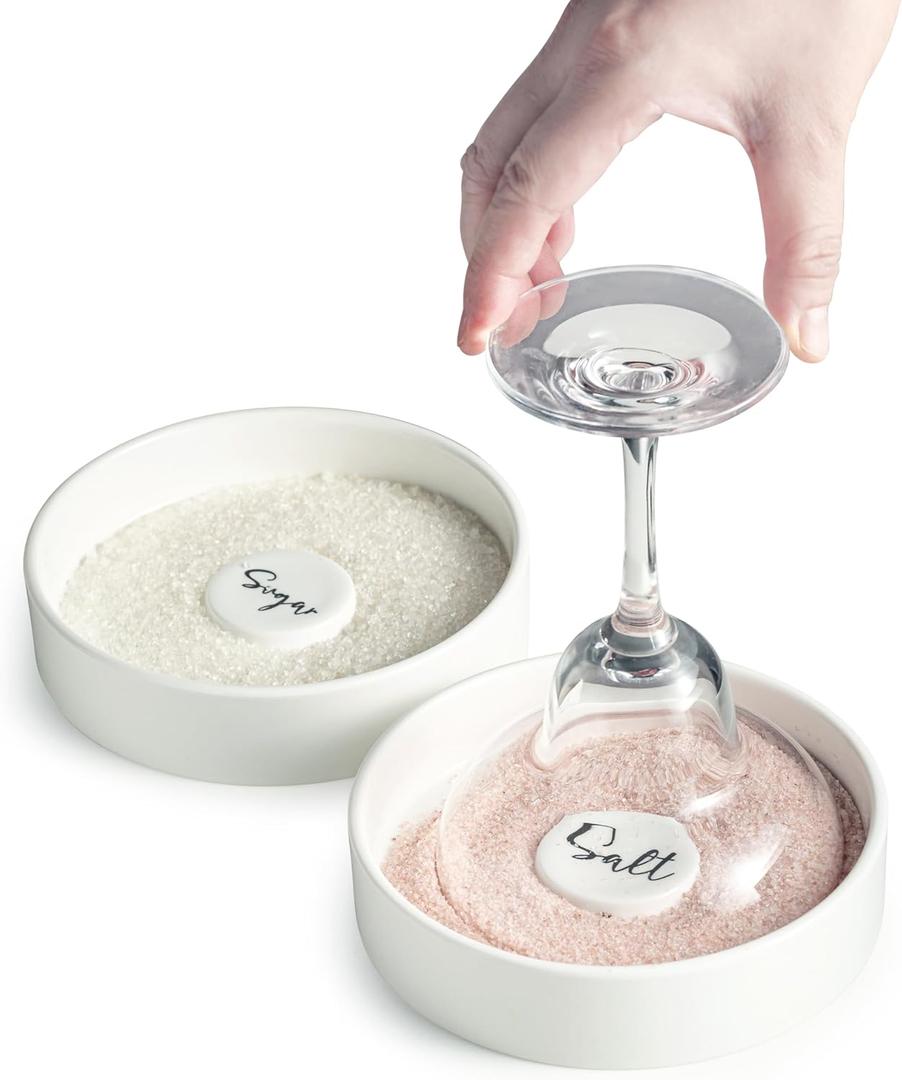 Zoeeker Margarita Salt Rimmer Set, Ceramic Bar Glass Rimmer for Margarita and Cocktail Bartender Tool Salt Box Spice Container Bar Decor for Home Set of 2, White