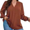 SCOMCHIC 2024 Plus Size Blouses for Women Dressy Casual V Neck Long Sleeve Casual Loose Shirts XL-5XL (3X-Large Plus, Rust)