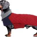 Geyecete Dachshund Coat, Dachshund Winter Coat, Warm Waterproof Windproof, High Neckline String Holes Miniature Dachshund Jacket for Small Dog-Red-M