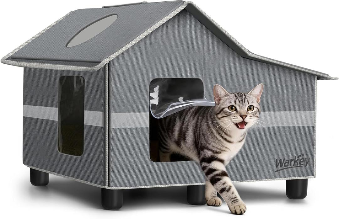 Outdoor Cat House Weatherproof, Outside Cat House for Outdoor Feral Cats, Insulated Cat Shelter with Cozy Mat and Elevated Bases, 18.9"D x 26"W x 15"H