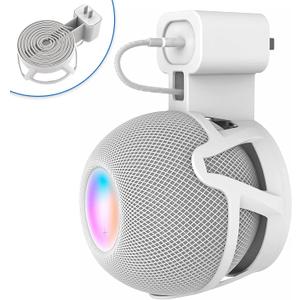 CUHIOY Wall Mount Holder for Homepod Mini, Plug Mount with Cord Management, No Messy Wires or Screws, Perfect Space-Saving Accessories for HomePod Mini (White, 1 Pack)