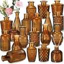 20 Pcs Glass Bud Vase Set Small Vintage Flower Vase in Bulk for Centerpieces Rustic Decorative Glass for Wedding Table Home Christmas Decoration (Dark Amber) 