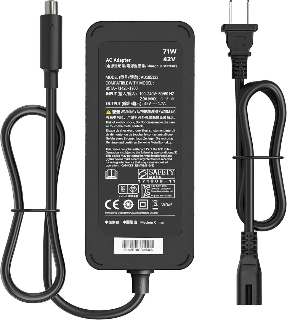 42V 1.7A AC Adapter Compatible with Segway Ninebot ES1 ES2 ES3 ES4 MAX ES4 Plus M365 G30LP E22 E25 T15 F20 F20 F20A F20D F25 F25E F30 F30D F30E F30S F40 F40D F40E D18 D28 D38 71W Charger