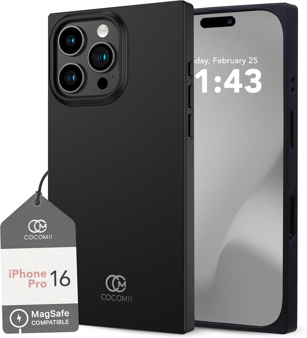Cocomii - Rectangle Case Compatible with iPhone 16 Pro - Compatible with MagSafe, Solid Color, Fashionable Hues, Matte, Magnetic Phone Case for iPhone 16 Pro 6.3 inch, Black