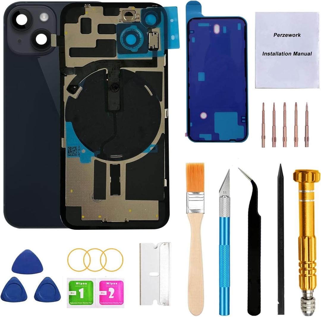 Rear Back Glass Replacement for iPhone 14 Plus 6.7-inches with Reparing Toolkit and All Necessary Parts (Midnight Black)