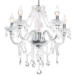 PAPAYA Crystal Chandeliers Clear Chandelier 5-Light Modern Pendant Ceiling Lighting Fixture with Acrylic Crystals & Beads for Girls Room,Living Room,Kitchen Island,Entryway