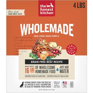 The Honest Kitchen Human Grade Wholemade Dehydrated Dog Food, Grain Free Dog Food, Beef, 4 lb (makes 16lbs) (EXP 06/05/26)