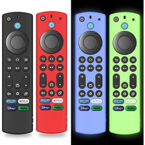 4Pack Silicone Remote Case Cover for Firestick 4K Max (2nd)/Insignia/Pioneer/Omni (QLED) Series Alexa Voice Remote Enhanced w/Lanyard, Glow in The Dark (Black+Red+Glow Blue+Glow Green)