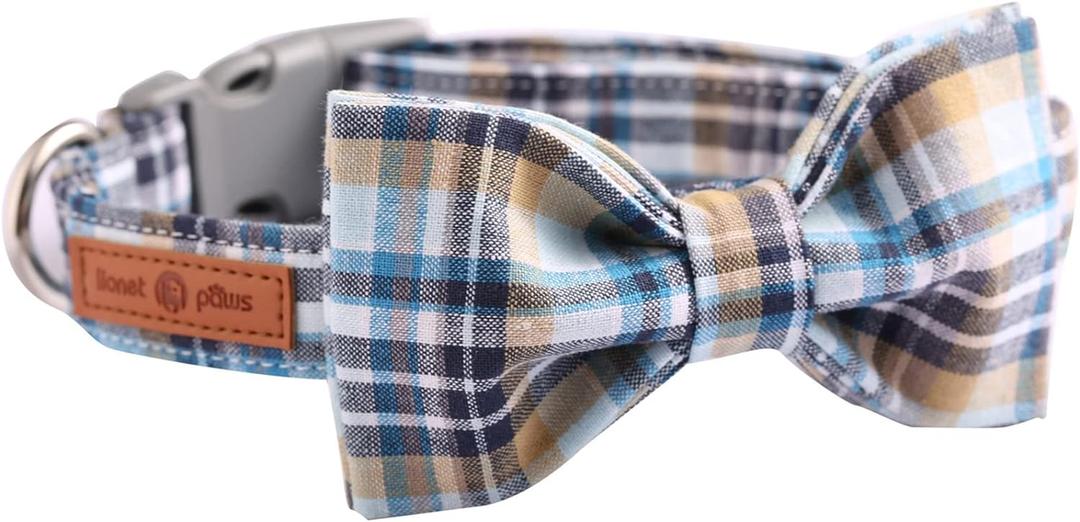 Lionet Paws Dog and Cat Collar with Bowtie Grid Collar Plastic Buckle Light Adjustable Collars for Small Medium Large Dogs (Large (Pack of 1))