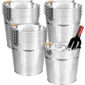 14 Pcs Large Galvanized Metal Buckets 10 Inch Silver Round Pail with Handle Heavy Duty Stainless Steel Pails for Crafts Wedding Party Utensils Table Centerpieces