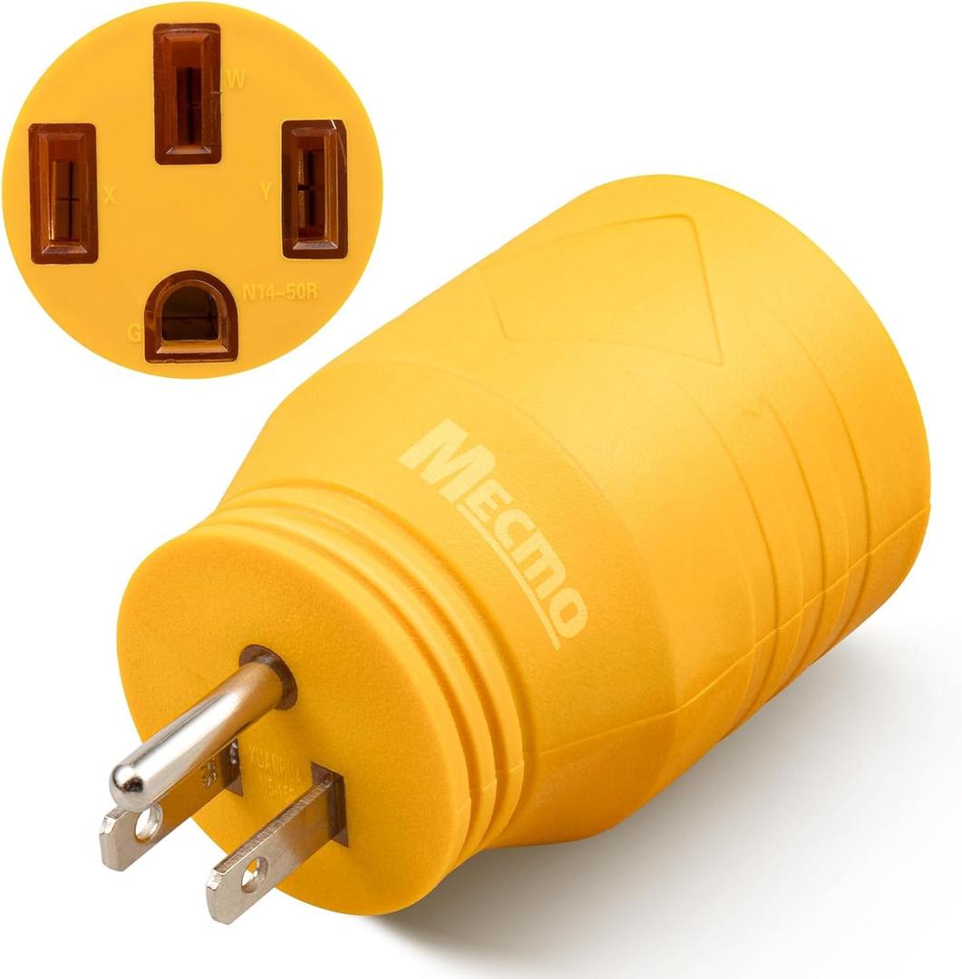 MECMO 50 Amp to 110 Volt RV Adapter, NEMA 5-15P to 14-50R RV Camper Electrical Power Adaptor, 15A Male to 50A Female Portable Compact Plug NOT for EV