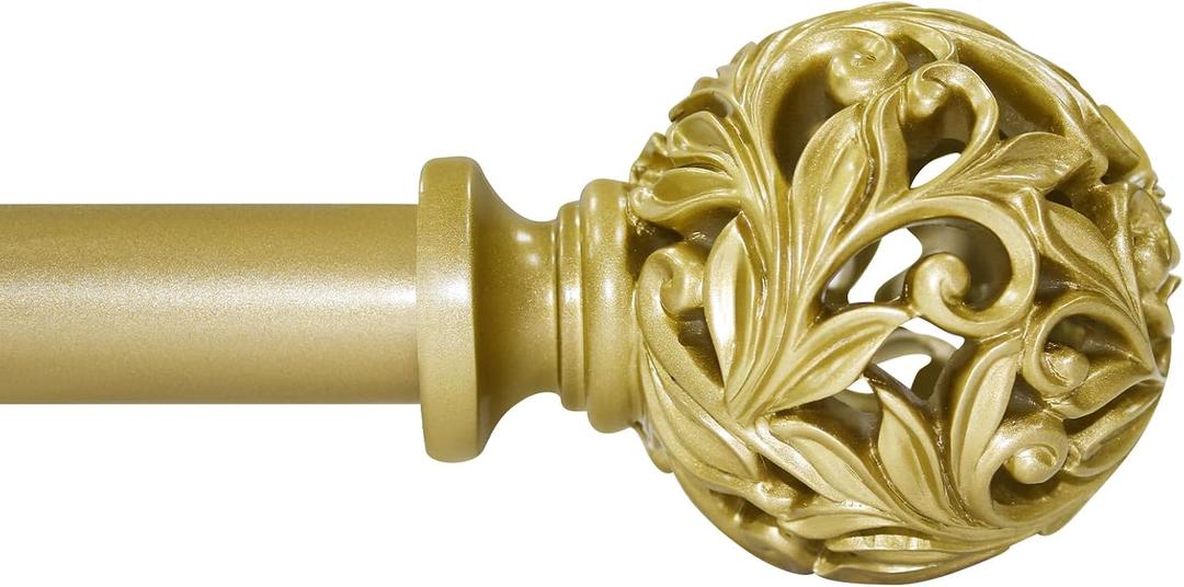 Curtain Rods 18 to 64 inches (1.5-5.33 ft), 1 Inch Diameter Adjustable Heavy Duty Curtain Rods with Decorative Openwork Carved finials for Home Decorative Curtain Rod Gold