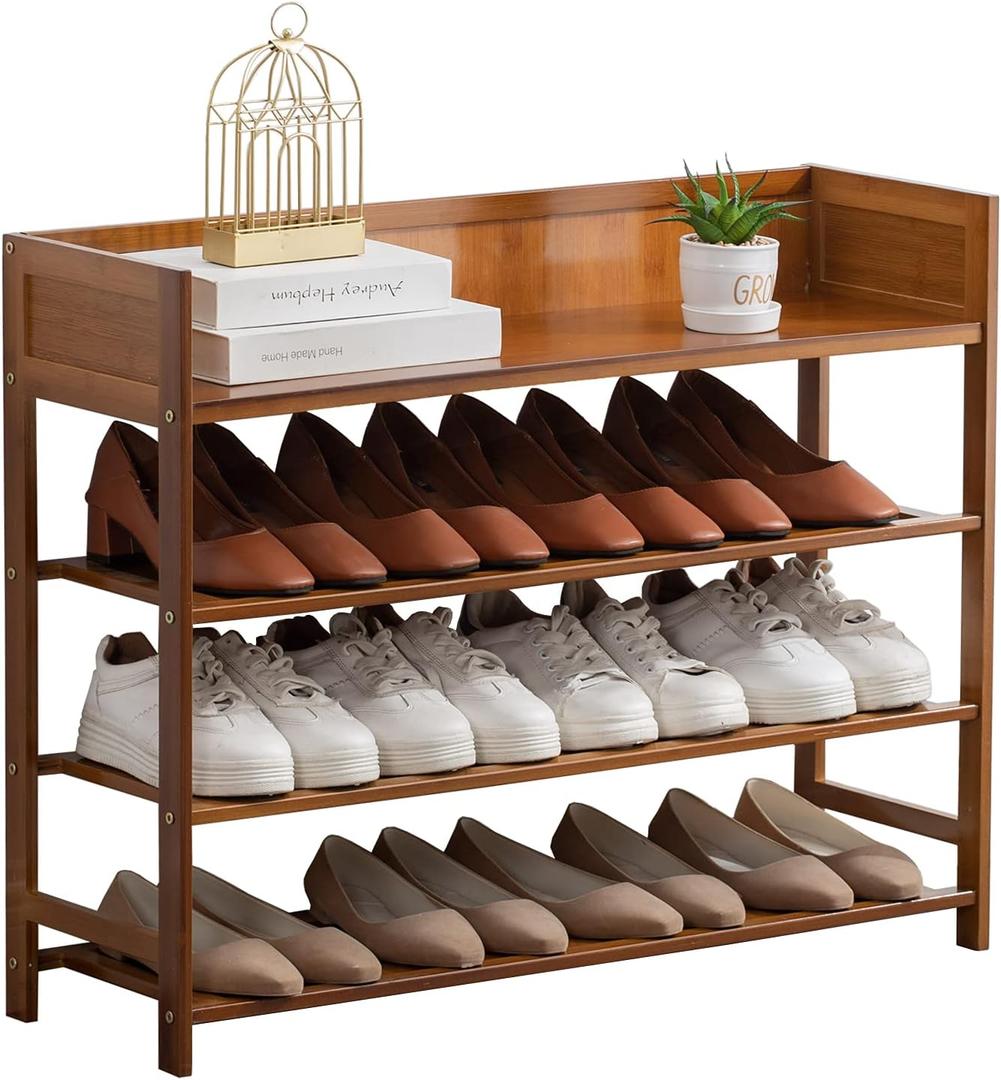 Bamboo Shoe Rack Organizer, 4 Tier Shoe Shelf Storage Organizer, for Entryway, Hallway, and Closet (Brown-31.5)