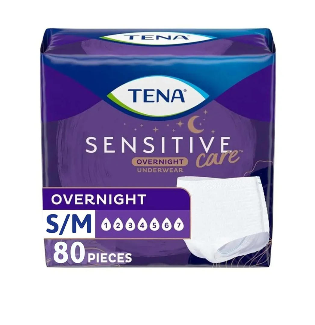 TENA Sensitive Care Overnight Incontinence Underwear for Women Small/Medium, 80 Count