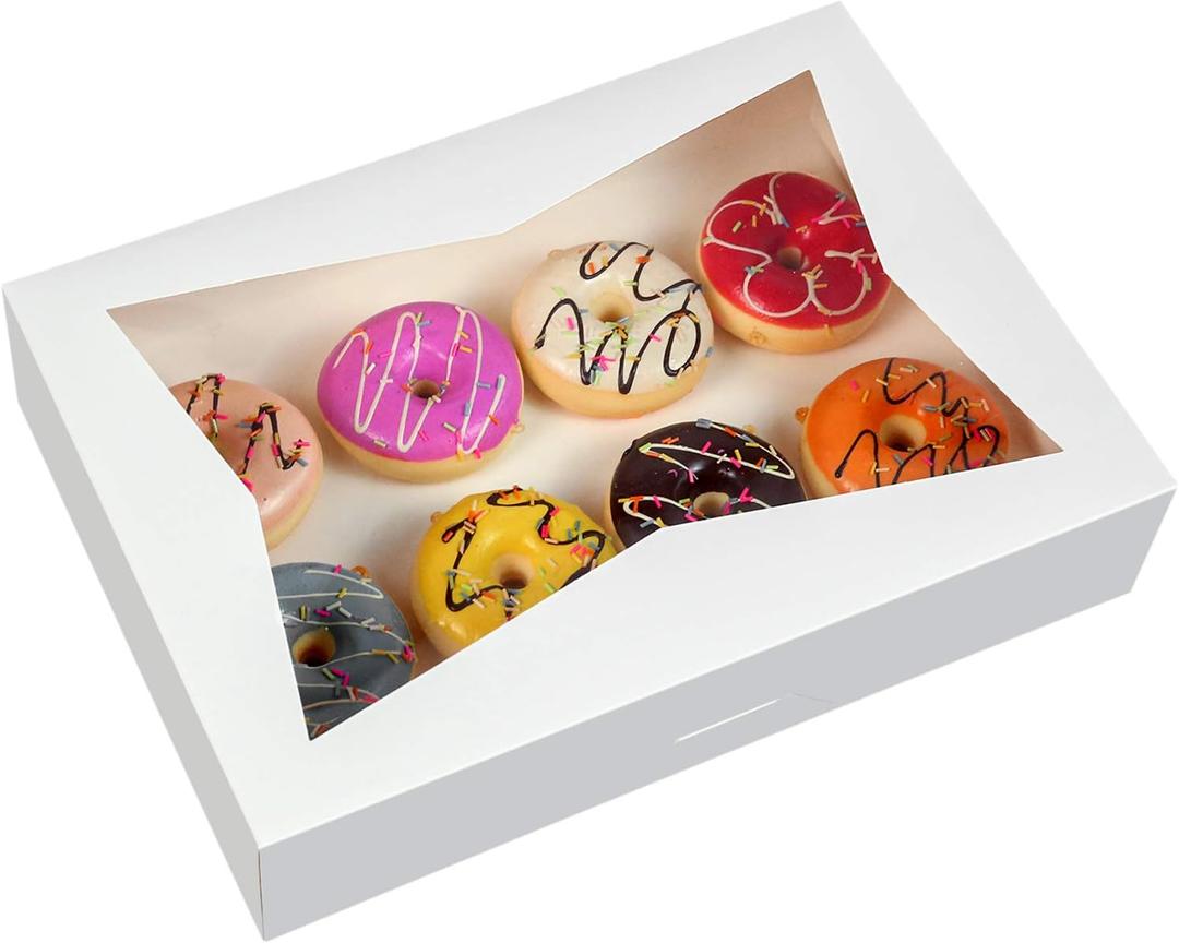 ONE MORE [15-Pack] 14 x10 x 3inch White Lock Corner Window Bakery Cookie Boxes, Large Paperboard Container with PVC Windows for Pie