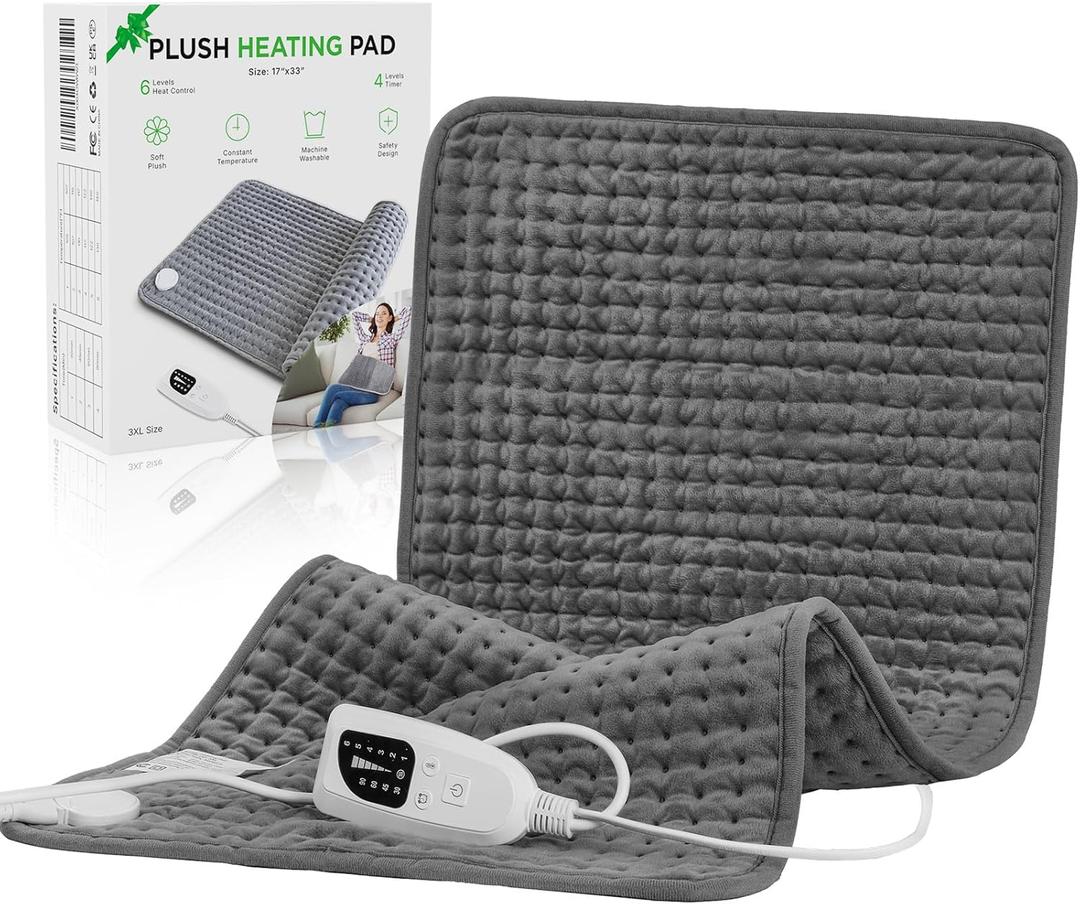 Heating Pad for Period Cramps Back Neck and Shoulders Pain Relief, 1733 Large Heated Pad with 4 Level Timing, 6 Level Heat Setting and Auto Shut Off, Christmas Gifts for Women, Men