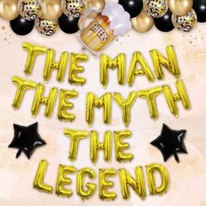 Elegant Mens Black And Gold Bachelor & Retirement Legend Balloons, Banner & Decor Set
