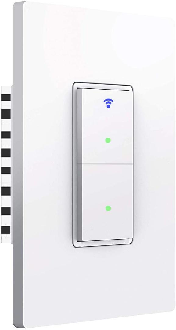 Smart Light Switch, WiFi Smart Double Switch Button, Compatible with Alexa and Google Home, Remote Control with Timing Funtion, No Hub Required,Smart Life APP Provides Control from Anywhere (2 Ways in 1 Gang)
