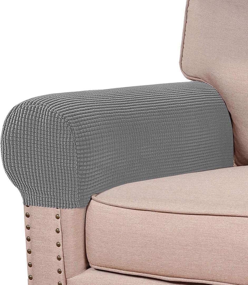 Turquoize Stretch Armrest Covers for Chairs and Sofas Couch Arm Covers for Sofa Spandex Jacquard Armrest Cover Anti-Slip Furniture Protector Washable Armchair Slipcovers for Recliner Set of 2, Dove