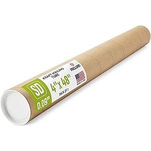 4x48 inches Reinforced Kraft Paper Tube, Pack of 1 Tube with 2 Lids, USPS Approved Poster Tube Safe, Cardboard Tube Made in USA for Shipping and Storage