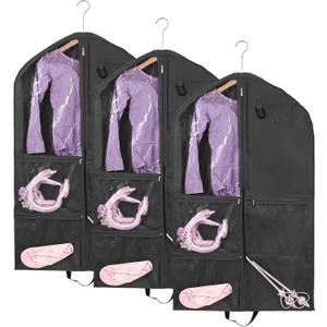 Dance Costume Garment Bag for Dancers,3 Pack Waterproof 40 inch Kids Garment Bag for Dance Competitions with Pockets for Dance Costumes,Cheer Uniform Garment Bags for Hanging Clothes Travel