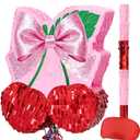 WERNNSAI Cherry Piata - Pink Bow Party Decorations Cherry Bow piata with Blindfold and Stick for Girls Coquette Birthday Decorations Princess Bridal Shower Bachelorette Wedding Supplies