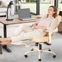 Ergonomic Office Chair with Footrest, Mesh Desk Chair with Adjustable Headrest & Armrests & Dynamic Floating Wing Lumbar Support, High Back Computer Chair for Home Office, BIFMA Certified, Beige