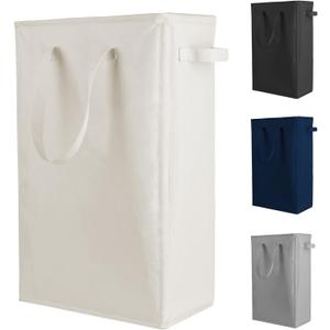 Odonata Slim Laundry Hamper Handles Collapsible Laundry Basket Thin Dirty Clothes Basket Narrow Laundry Bag Foldable Dirty Hamper 45L (Beige)