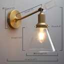 PERMO Industrial Vintage Slope Pole Wall Mount Single Sconce with Funnel Flared Clear Glass Shade Wall Sconce Light Lamp Fixture Hardwired (Antique Gold)