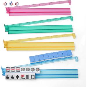 CHICMOSS Mahjong Racks with Pushers, All-in-One Mahjong Tile Pushers and Racks with 3 Dices, Modern American Tile Set of 4 (White)