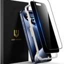 UNBREAKcable 2PCS Screen Protector for iPhone 15 Pro - 1 Privacy Tempered Glass+1 Clear Glass Double Shatterproof [Installation Frame] [9H Hardness] [Case Friendly] Anti-Scratch for iPhone 6.1 inch
