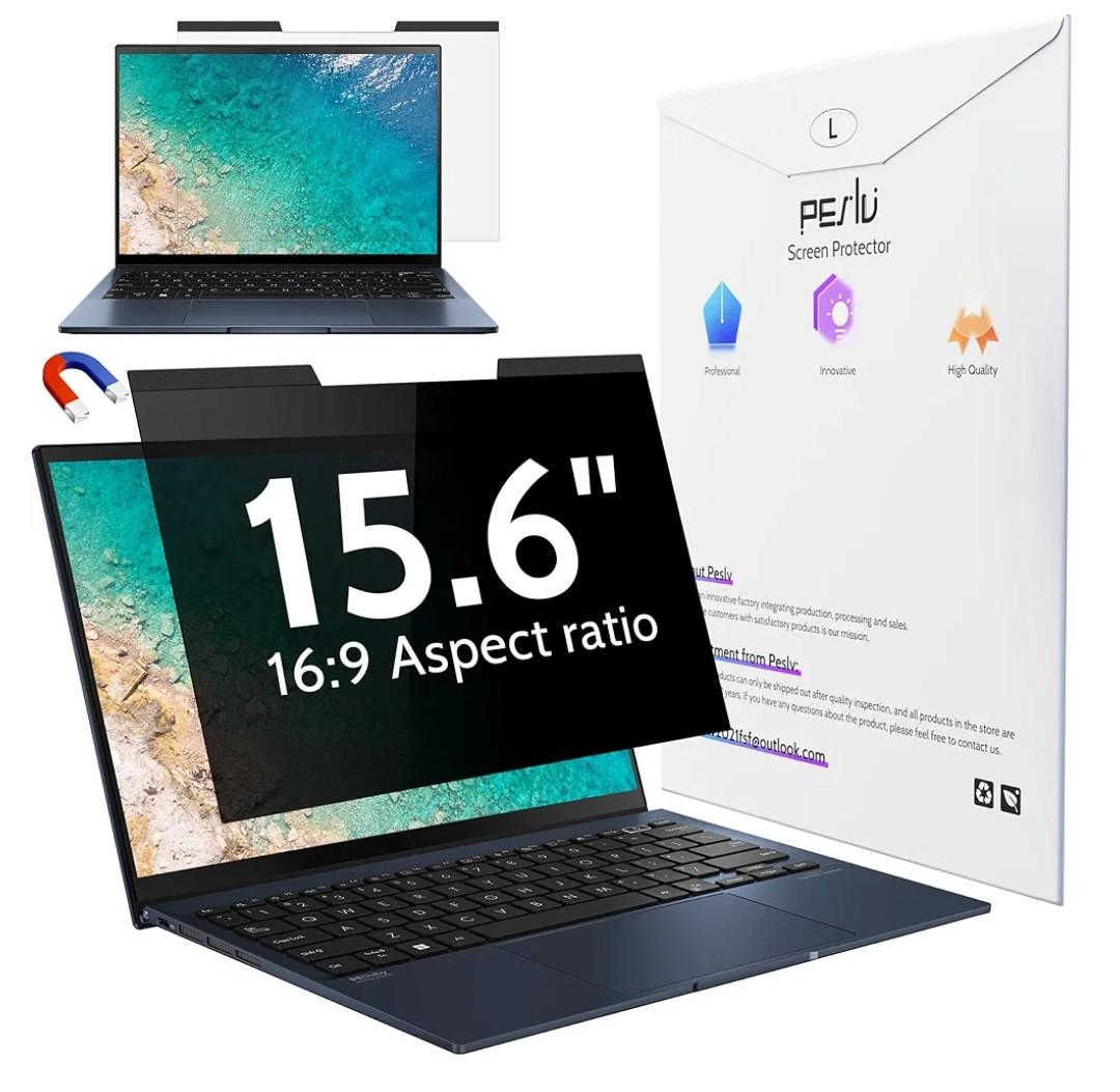 Magnetic Laptop Privacy Screen 15.6 inch for 16:9 Computer Monitor, 15" Removable Anti Glare Protector Blue Light Filter Shield Compatible with Lenovo Hp Dell Acer Asus Thinkpad Envy Xps