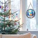 ERMCDFHC Stained Glass Window Hanging, Winter Deer in Forest Round Sun Catchers Glass Panel Suncatcher Decor for Home, 7.8Inch. (013)