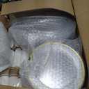Goodluck 350 Piece Gold Plastic Dinnerware Set for Party, Clear Disposable Plates for 50 Guests, Include: 50 Dinner Plastic Plates, 50 Dessert Plates, 50 Pre Rolled Napkins with Cutlery Set, 50 Cups