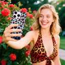 Trendy Burgundy Blue Cheetah Print Phone Case for iPhone 16 Pro Max 6.9in - Cute and Chic Trendy Retro Tortoise Leopard Classic Soft Slim Protective Cover for Cool Girls and Elegant Women