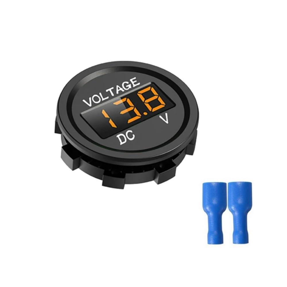 Mini Round Panel Waterproof Voltmeter,Orange Light DC 12-48V LED Digital Display Battery Voltage Meter Tester Gauge for Car Boat Marine Vehicle Motorcycle Truck (1 Piece)
