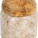 Creative Co-Op Modern Marble Canister with Wood Lid, Natural (3" Round x 3-1/4"H, Beige)
