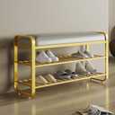 Shoe Bench,Entryway 3-Tier Metal Shoe Organizer with Cushion,Modern Shoe Rack Bench,upholstered Shoe Storage Bench for entryway Hallway Front Door (Golden, 31.5 * 12.5 * 20.4,)