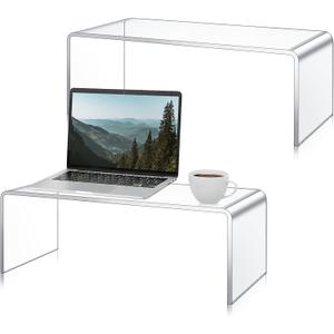 RattanView 2 Pcs 18 Inch Large Acrylic Risers Display Stands 8 mm Thick Acrylic Shelf Riser Showcase for Monitors Large Scale Figurines Trophy Shoe Stores Commercial Use (Clear)