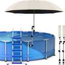 2 Pack Pool Canopy Shade for Above Ground, 50" Chair Umbrella with Clamp Adjustable, Portable UPF 50+ UV Protection Outdoor Umbrella for Patio/Backyard/Beach/Camp Trolley/Strollers/Golf Carts (Beige)
