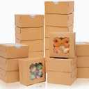 Bakepacker 100pcs Kraft Bakery Boxes with Window 6x6x3 inches Thick & Sturdy Macaroon Pastry Boxes Cookie Boxes for Bakerys