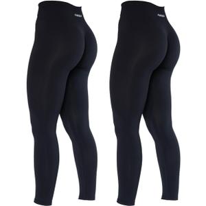 AUROLA Dream Collection Workout Leggings for Women High Waist Seamless Scrunch Athletic Running Gym Fitness Active Pants, Medium, Set(black+black)
