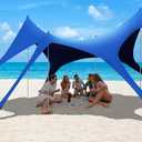 Beach Tent Sun Shelter,UPF 50+ Protection Sun Shade Canopy with 6 Sand Bags,4 Support Poles, Portable 1320FT Outdoor Canopy Tent for Beach Camping,Fishing,Picnic (Dark Blue)