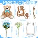 Sliner 33 Pcs Bear Centerpieces for Baby Shower Decorations Baby Shower Table Centerpieces with Bears Mason Jars Roses Bouquet Tags Burlap Rope for Gender Reveal Birthday Party Decoration(Blue)
