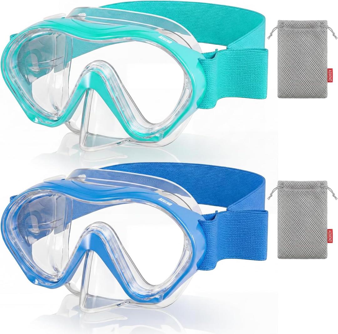 Aegend 2 Pack Kids Swim Goggles with Nose Cover for Kids 3-15, Knitted Fabric Strap, Anti-Fog 180 Clear View No Leak